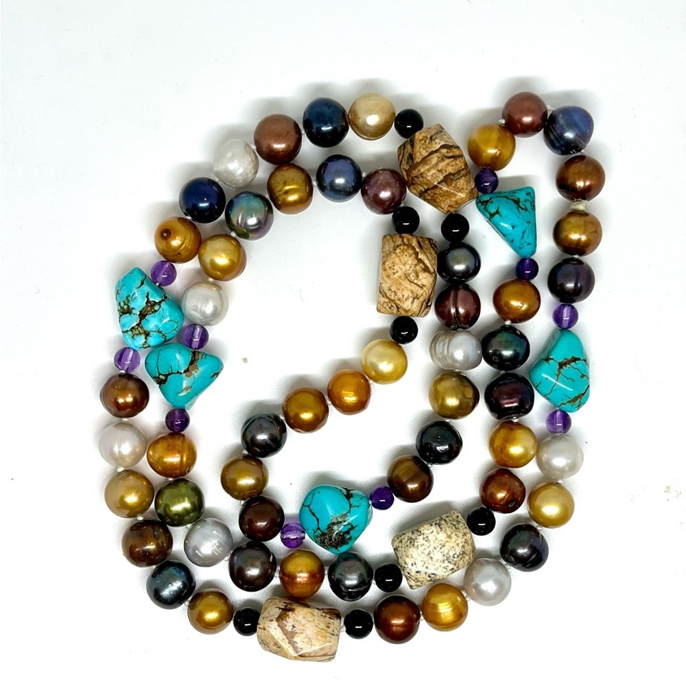 Vintage Freshwater Pearls & Semiprecious Stones Necklace